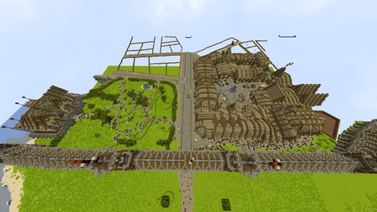 Vue aérienne de la ville de Kerch en cours de construction (Q11 sur la gauche et T10 sur la droite).